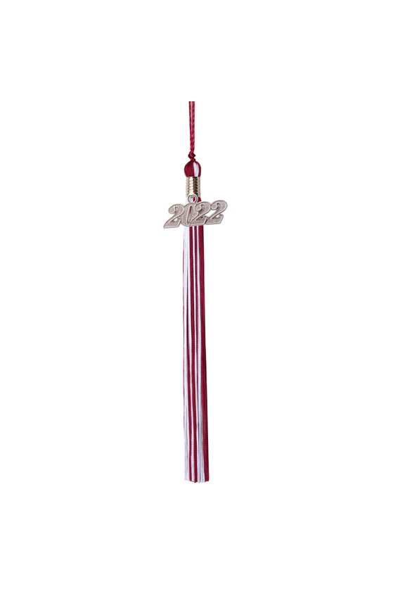 Graduation Tassel - 2020 - Silver Charm - 2 Color, Cardinal Red / White