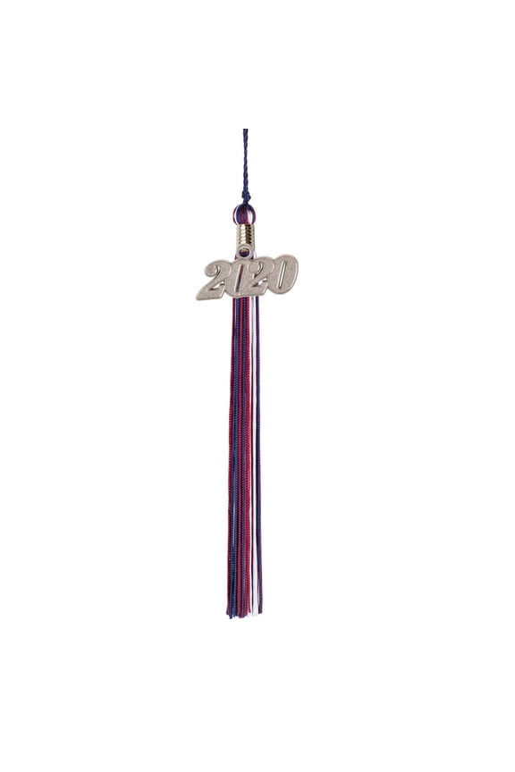 Graduation Tassel - 2020 - Silver Charm - 3 Color, Navy / Burgundy / White
