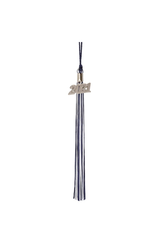 Graduation Tassel - 2021 - Silver Charm - 3 Color, Navy / Silver / White