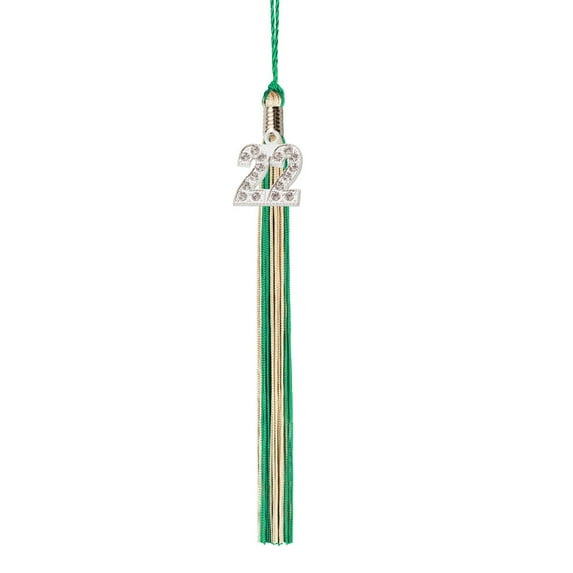 Class Act Graduation Graduation Tassel - 2022 - Bling Charm - 2 Color, Green / Old Gold
