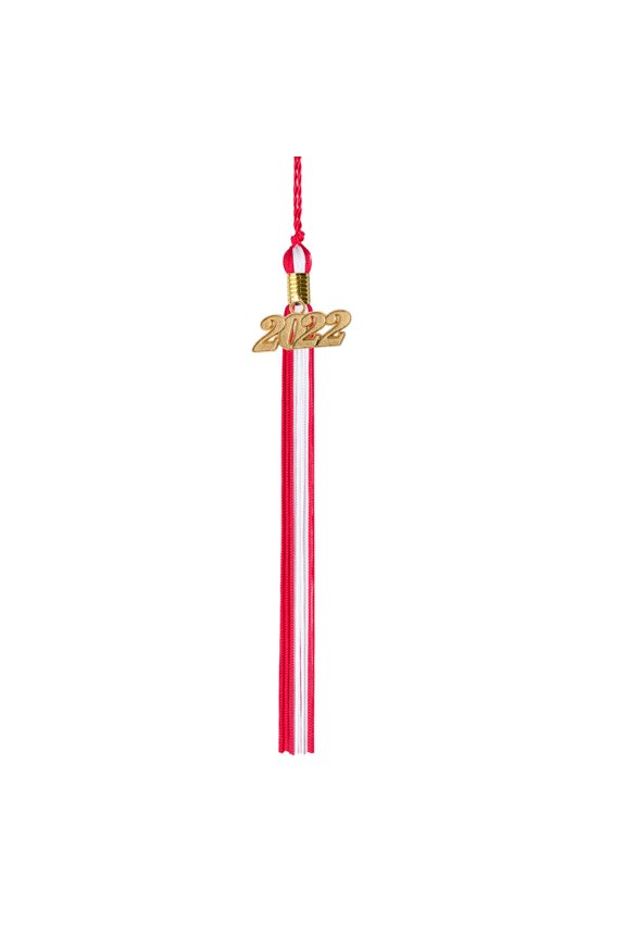 Graduation Tassel - 2022 - Gold Charm - 2 Color, Red / White
