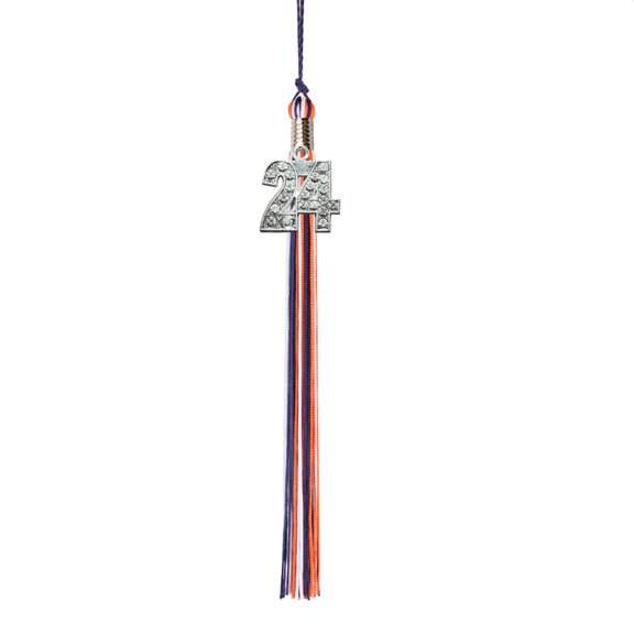 Class Act Graduation Graduation Tassel - 2024 - Bling Charm - 3 Color, Navy / Orange / White