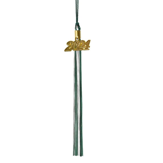 Class Act Graduation Graduation Tassel - 2024 - Gold Charm - 2 Color, Dark Green / White