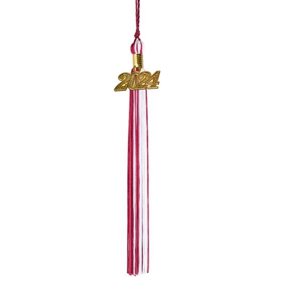 Class Act Graduation Graduation Tassel - 2024 - Gold Charm - 2 Color, Maroon / White