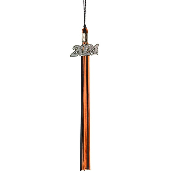 Class Act Graduation Graduation Tassel - 2024 - Silver Charm - 2 Color, Black / Orange
