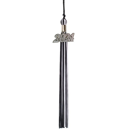 Class Act Graduation Graduation Tassel - 2024 - Silver Charm - 2 Color, Black / White
