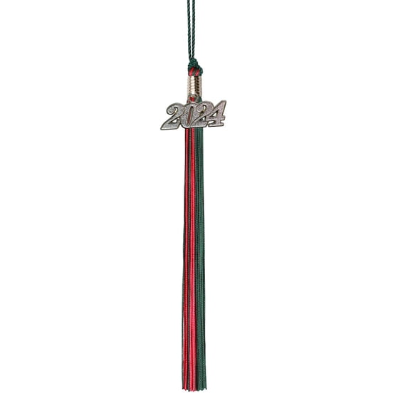 Class Act Graduation Graduation Tassel - 2024 - Silver Charm - 2 Color, Dark Green / Red