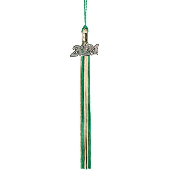 Class Act Graduation Graduation Tassel - 2024 - Silver Charm - 2 Color, Green / Old Gold