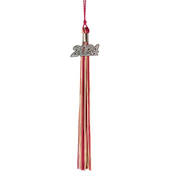 Class Act Graduation Graduation Tassel - 2024 - Silver Charm - 2 Color, Maroon / Old Gold