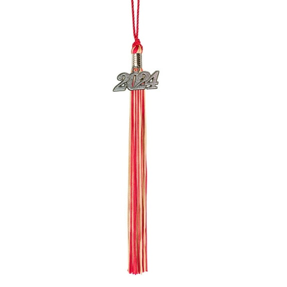 Class Act Graduation Graduation Tassel - 2024 - Silver Charm - 2 Color, Red / Old Gold