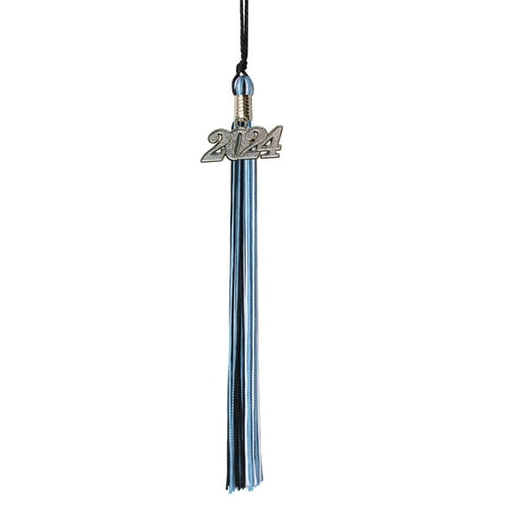 Class Act Graduation Graduation Tassel - 2024 - Silver Charm - 3 Color, Black / Light Blue / White