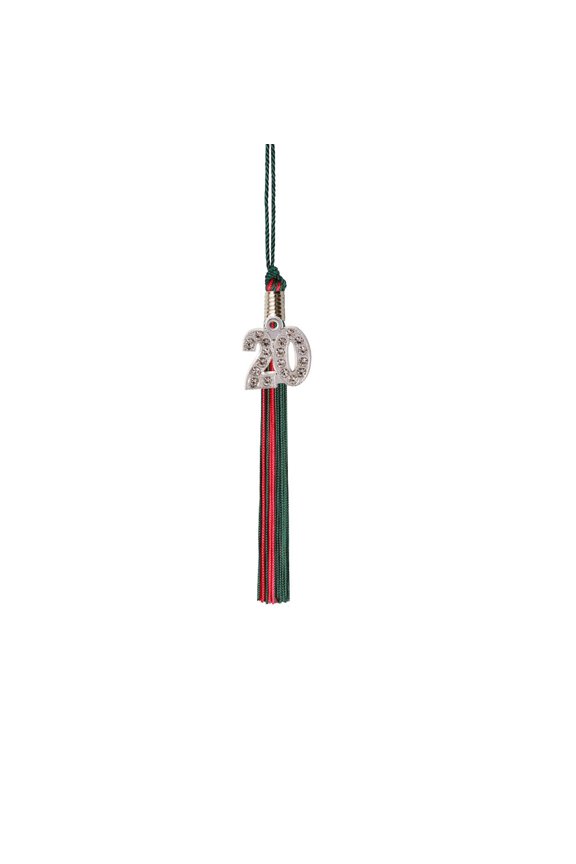 Kindergarten Graduation Tassel - 2019 - Bling Charm - 2 Color, Dark Green / Red
