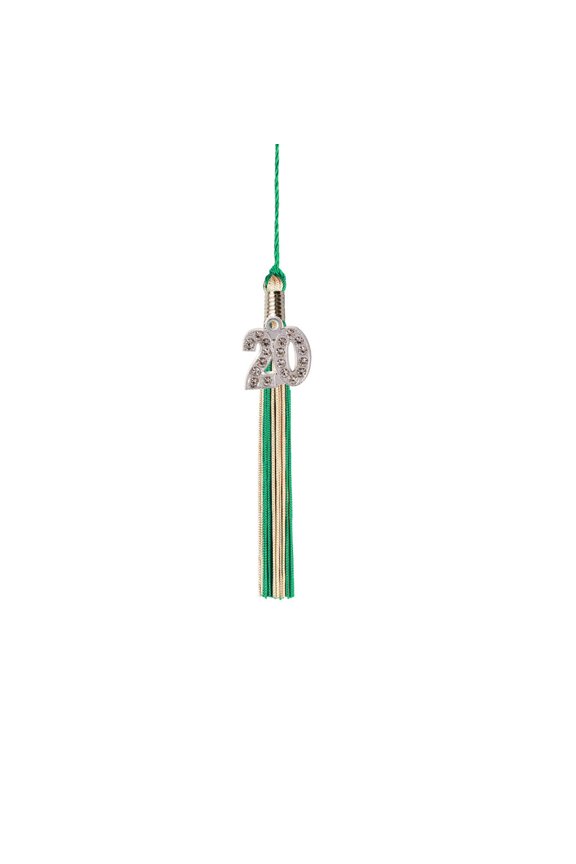 Kindergarten Graduation Tassel - 2020 - Bling Charm - 2 Color, Green / Old Gold