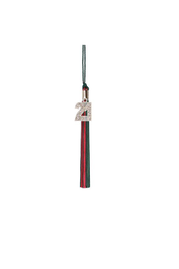 Kindergarten Graduation Tassel - 2021 - Bling Charm - 2 Color, Dark Green / Red