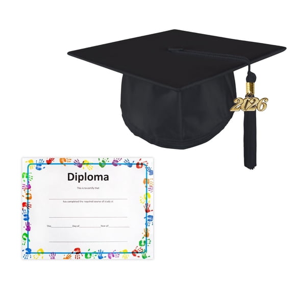 Class Act Graduation Kindergarten Preschool Unisex Shiny Graduation Cap and Tassel with Diploma Certificate, Black