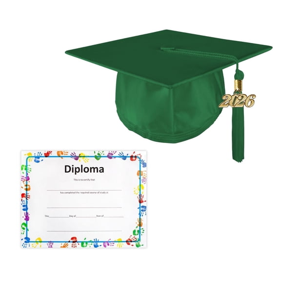 Class Act Graduation Kindergarten Preschool Unisex Shiny Graduation Cap and Tassel with Diploma Certificate, Kelly Green