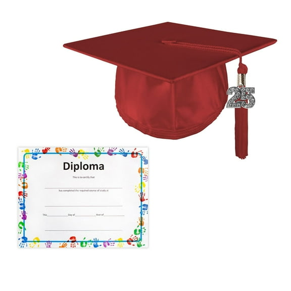 Class Act Graduation Kindergarten Preschool Unisex Shiny Graduation Cap and Bling Tassel with Diploma Certificate, Red