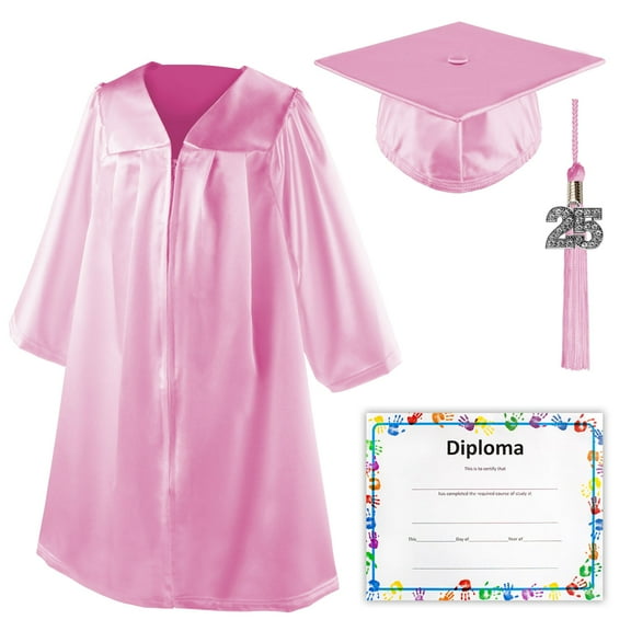 Class Act Graduation Shiny Kindergarten Preschool Graduation Cap & Gown with Matching Bling Tassel and Diploma Certificate, Pink