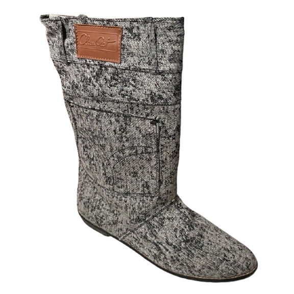 Class Act Women Big Girls' Autumn Denim Fabric Narrow Mid-Calf Casual Boots BLACK 6