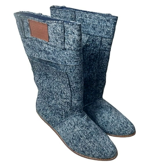 Class Act Women Big Girls' Autumn Denim Fabric Narrow Mid-Calf Casual Boots BLUE 5