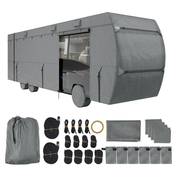 Class C RV Cover 29-32 ft Motorhome Camper Cover Waterproof Windproof Rip Stop Oxford Fabric with Storage Bag Straps Tire Covers Repair Patches