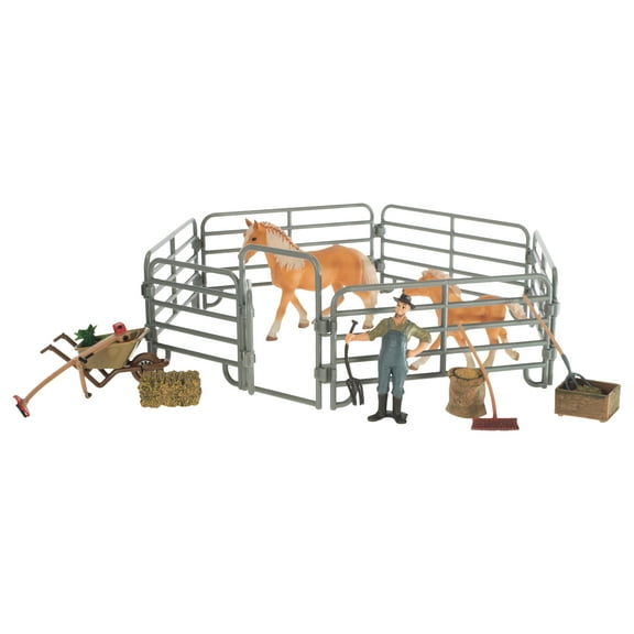 Class Collections Farmer and Horses with Fence Children's Toy Figurine 9 Piece Playset