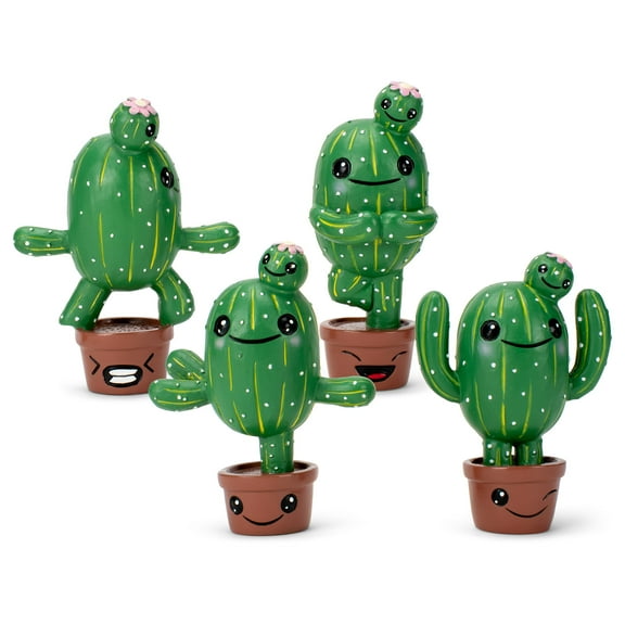Class Collections Green Yoga Cactus 4 inch Resin Stone Collectible Figurines Set of 4