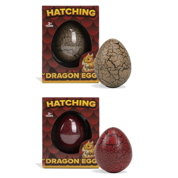 Class Collections Surprise Growing Dragon Hatch Egg Kids Novelty Toy - Pack of 2, Brown and Red