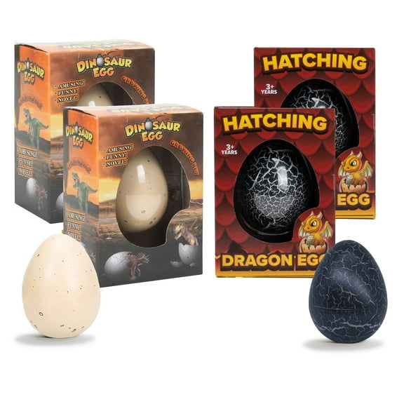 Class Collections Surprise Growing Dragon and Dinosaur Hatch Egg Kids Novelty Toy - Pack of 4, Black
