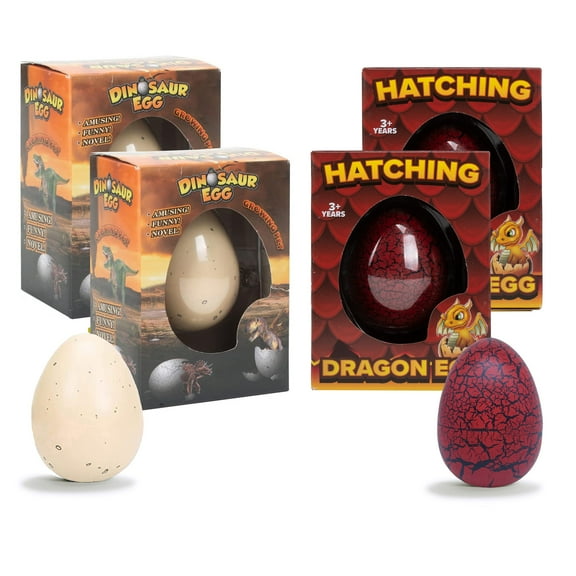 Class Collections Surprise Growing Dragon and Dinosaur Hatch Egg Kids Novelty Toy - Pack of 4, Red