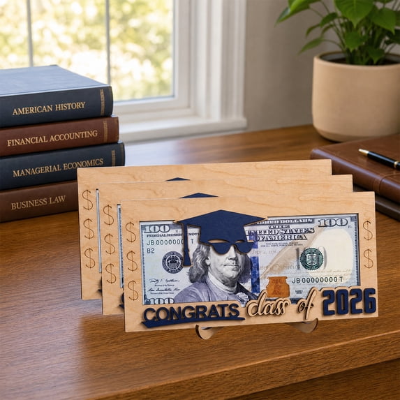 Class of Graduation Money Holder, Wooden Graduation Card Cash Envelope Box Desktop Ornament with Bracket for High School College Grad Memory Gifts Party.(3Pcs)
