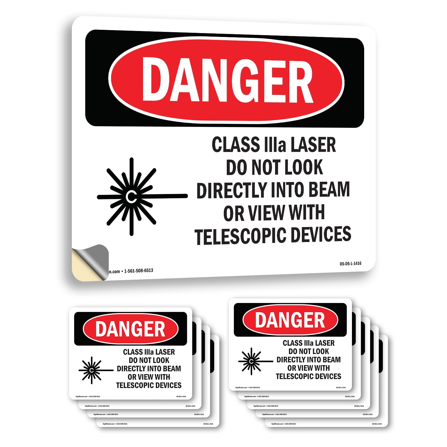 Class IIIa Laser Do Not Look Into Beam OSHA Danger Vinyl Decal Label 10 ...