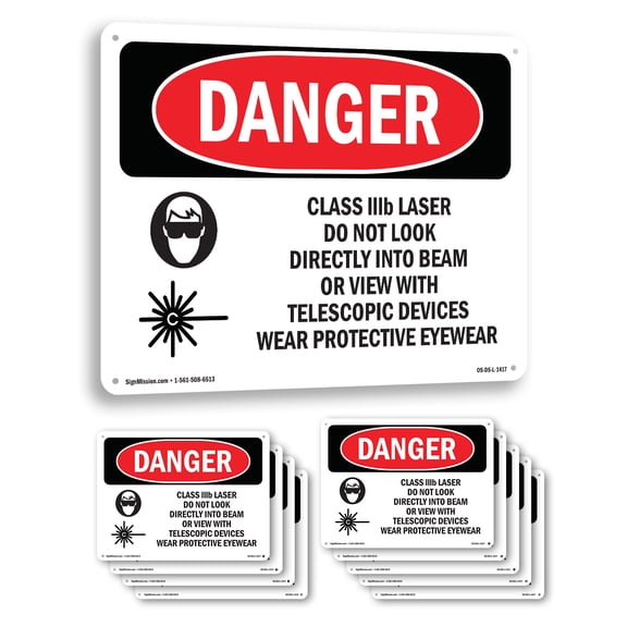 Class IIIb Laser Do Not Look Into Beam OSHA Danger Rigid Plastic Sign 14 Inch x 10 Inch - 10 Pack
