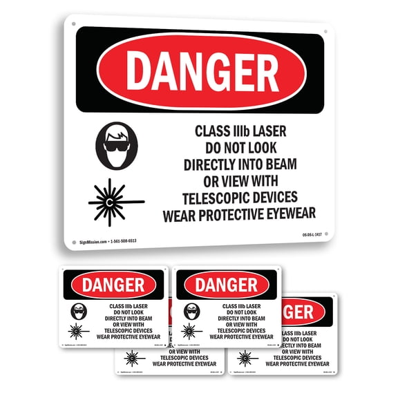 Class IIIb Laser Do Not Look Into Beam OSHA Danger Rigid Plastic Sign 18 Inch x 12 Inch - 5 Pack