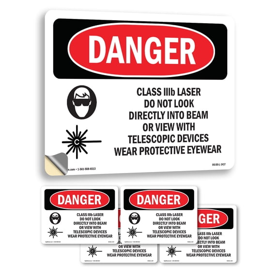 Class IIIb Laser Do Not Look Into Beam OSHA Danger Vinyl Decal Label 5 Inch x 3.5 Inch - 5 Pack