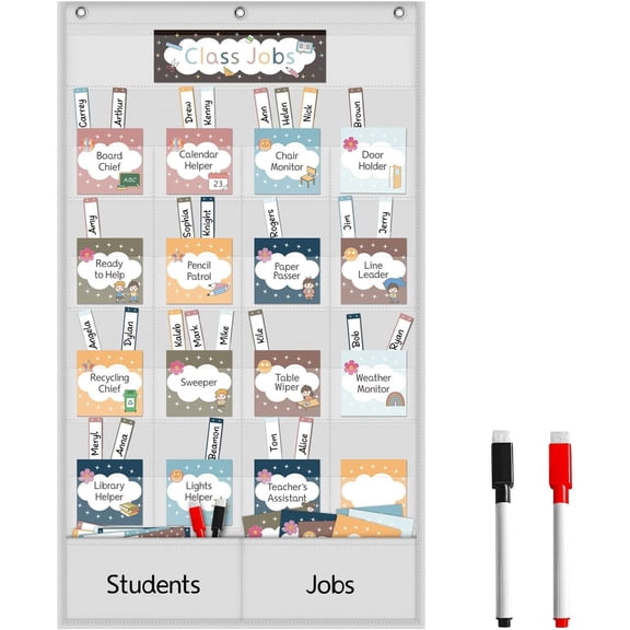 Class Jobs Pocket Chart, Teacher's Helper Classroom Management Educational Pocket Chart, Class Jobs for Preschool Classroom Must Haves Supplies, Classroom Jobs Bulletin Board Set (White)