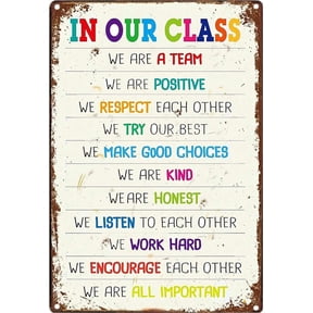 In Our Class Metal Poster Plaque Classroom Decor Tin Sign Teacher Gift Home Decor for Bar Pub Garage Hotel Diner Cafe Wall Hanging Signs Decor Plaque 8x12 inches