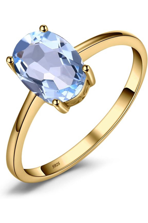 Class Natural Gemstone Garnet Peridot Amethyst Citrine Blue Topaz Birthstone Solitaire Engagement Rings for Women, Anniversary 14K Gold Plated 925 Sterling Silver Promise Rings for Her