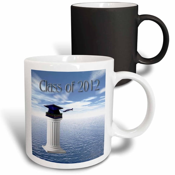 3drose, Class of 2012, Blue Cap and Books on Pedestal, 11oz Magic Transforming Mug