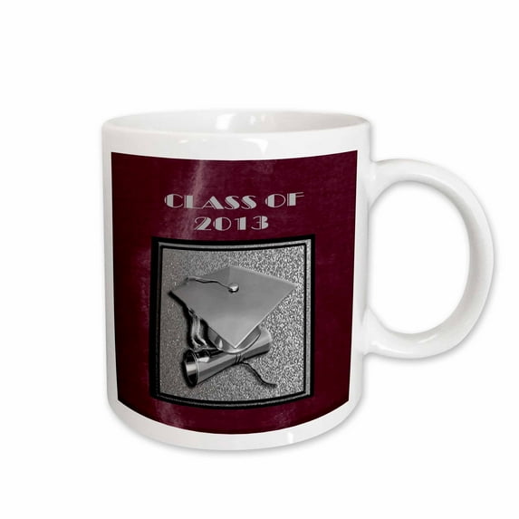 3drose, Class of 2013, Cap and Diploma, Silver on Red, 15oz Mug