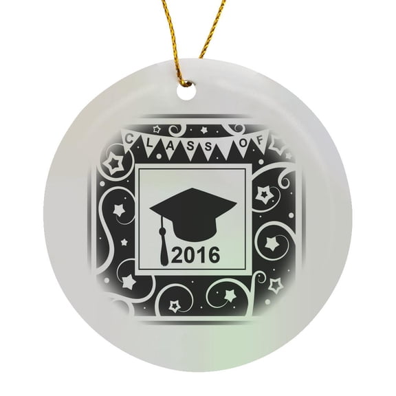 3drose, Class of 2016 Graduation Memento - Black and White Graduate Hat Cap - High School College University, Circle Porcelain Ornament