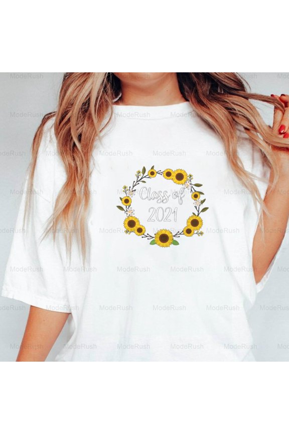 Class Of 2021 Graduation Sunflower Costume Senior Funny Unisex T-Shirt, up to size 5XL-TS WHITE