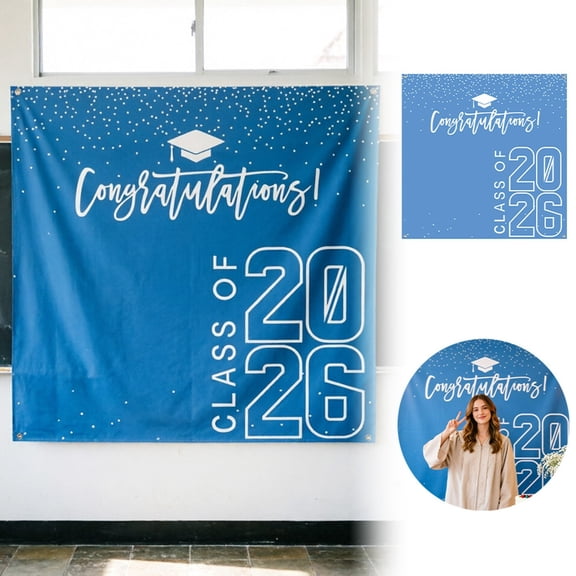 Class Of 2026 Congratulations Grad Party Photo Background Banner 6x6ft Light Blue Decoration Polyester Blue