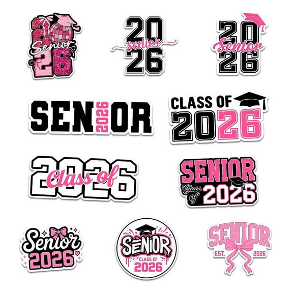 Class Of 2026 Stickers 10PC Decorative PVC Decals For Yearbooks, Laptops, Graduation Party Souvenirs