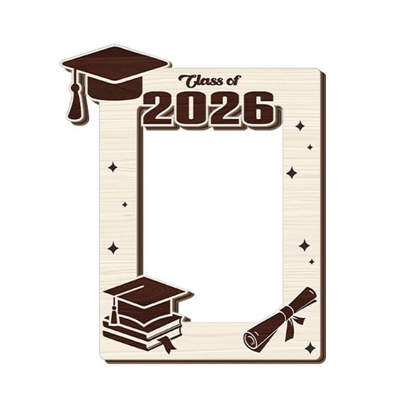 Class Of 2026 Wooden Graduation Photo Frame Display Stand With Cap And Diploma Design Natural Finish For Home Decor And Keepsake Gift (B)