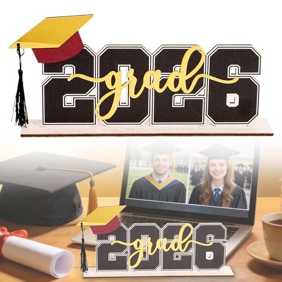 Class Of 2026 Wooden Graduation Sign Table Centerpiece With Black Tassel Purple Grad Themed Desk Decor Photo Props For Graduation Party,1PC,Black