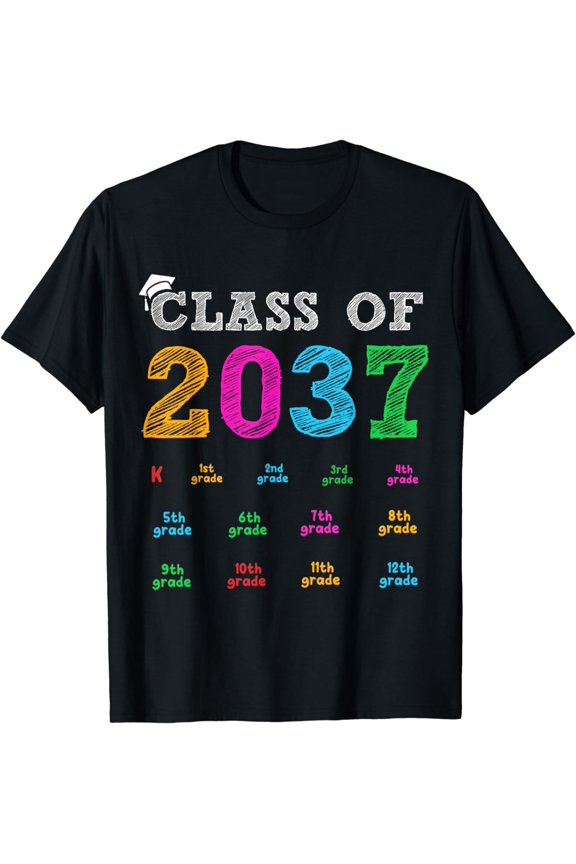 Class Of 2037 Grow With Me Handprint Kindergarten Graduation T-Shirt