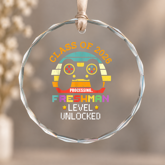 Class Retro Game Freshman Theme Ornament, Room Decoration, Circle Glass Ornament