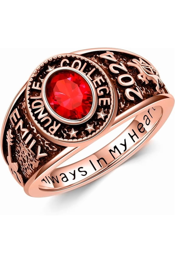 Class Ring with Name and Pattern for Men & Women High School College Peralized Birthstone Ring Graduation Ring in 10K/14K/18K Gold/Sterling Silver Size 4-15