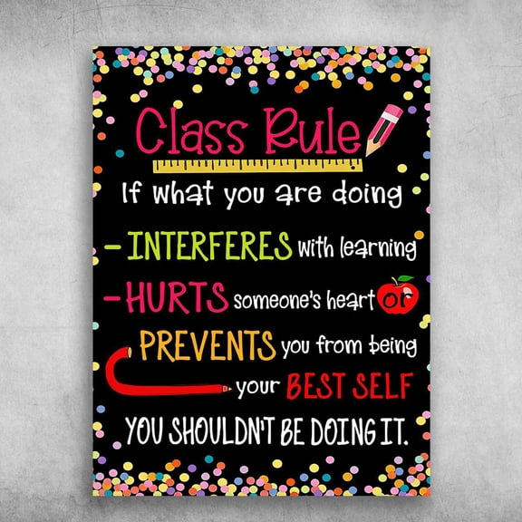 Class Rule, Classroom Poster - If What You Are Doing, Interferes With Learning, Hurts Someone's Heart 16 x 24 Inch Poster